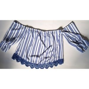 Striped Strapless Top with Sleeves